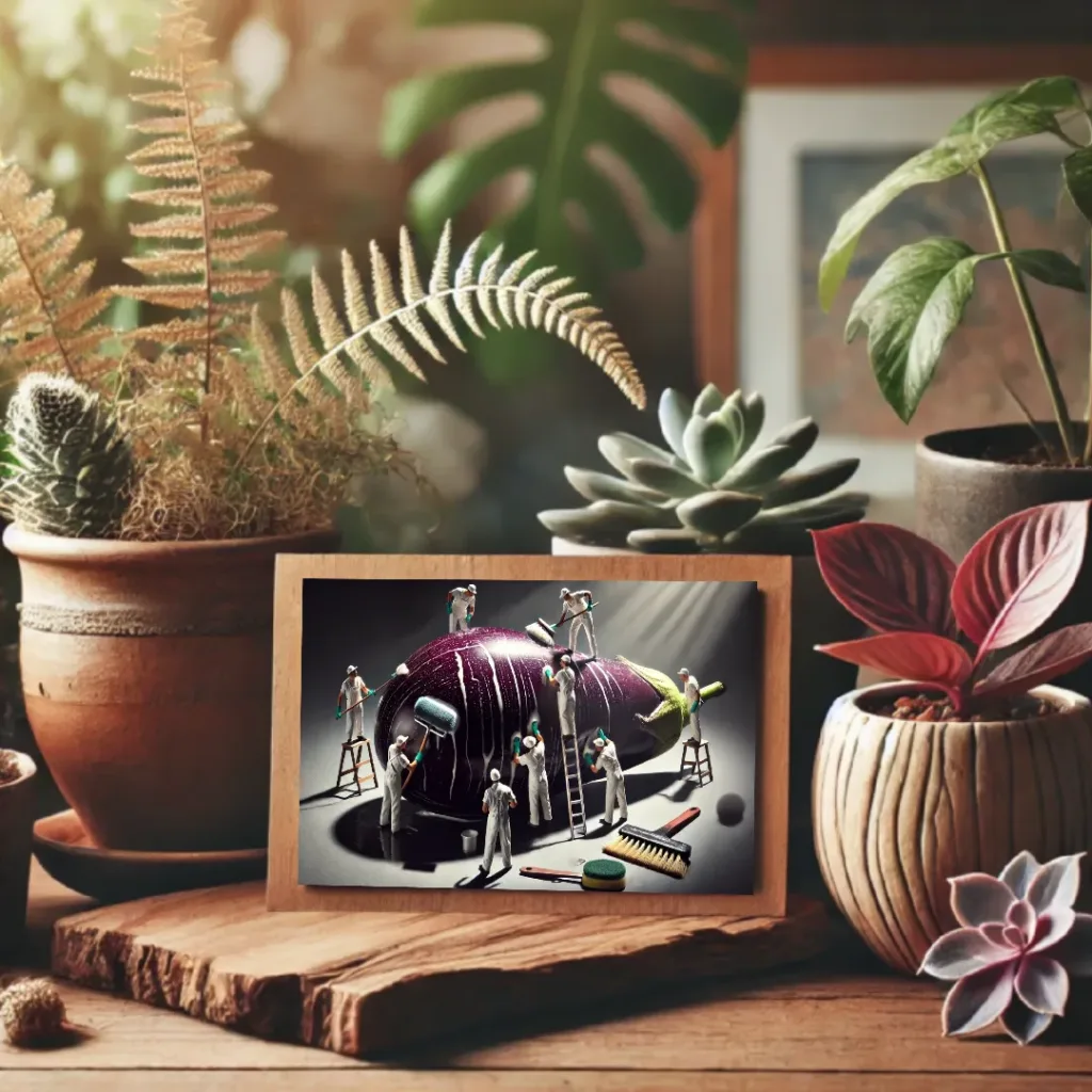 Postkarten inmitten von Pflanzen auf einem Tisch