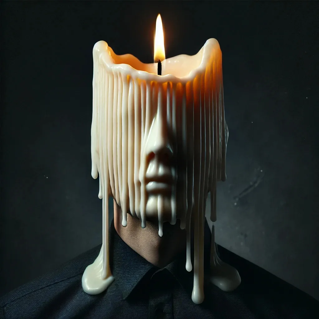 Ein Kopf wir eine Kerze, die abbrennt (KI-Kunst)
